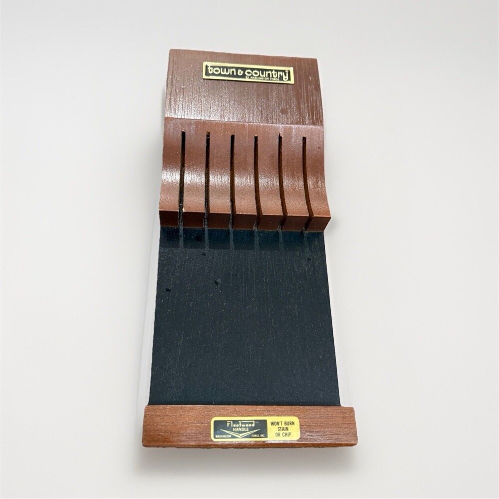 Town & Country Wall Mounted Walnut Wood Knife Holder Rack 6 Slot Brown/Black